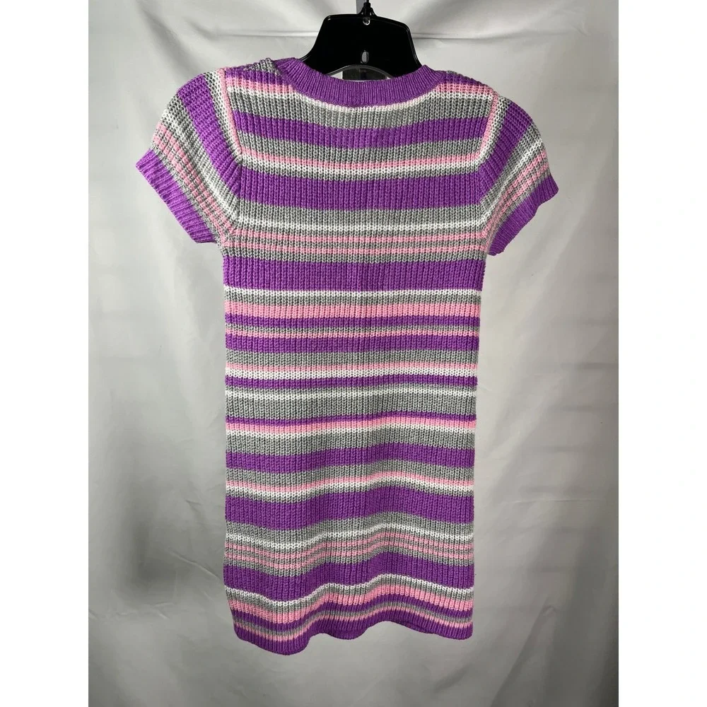 Justice Girls Striped Knit Sweater Dress Purple Pink‎ White Gray Size 10